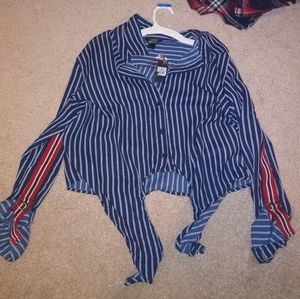 Striped Cropped Button Up w/ Tie at